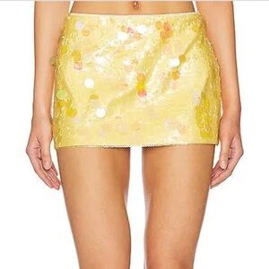 Danielle Guizio Yellow Sequin Mini Skirt